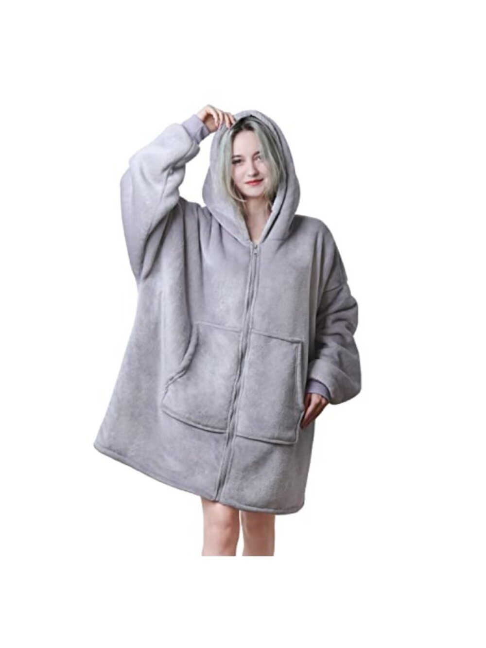 Oversized Sherpa Flannel Hoodie Blanket Wearable Fleece Pullover Adult